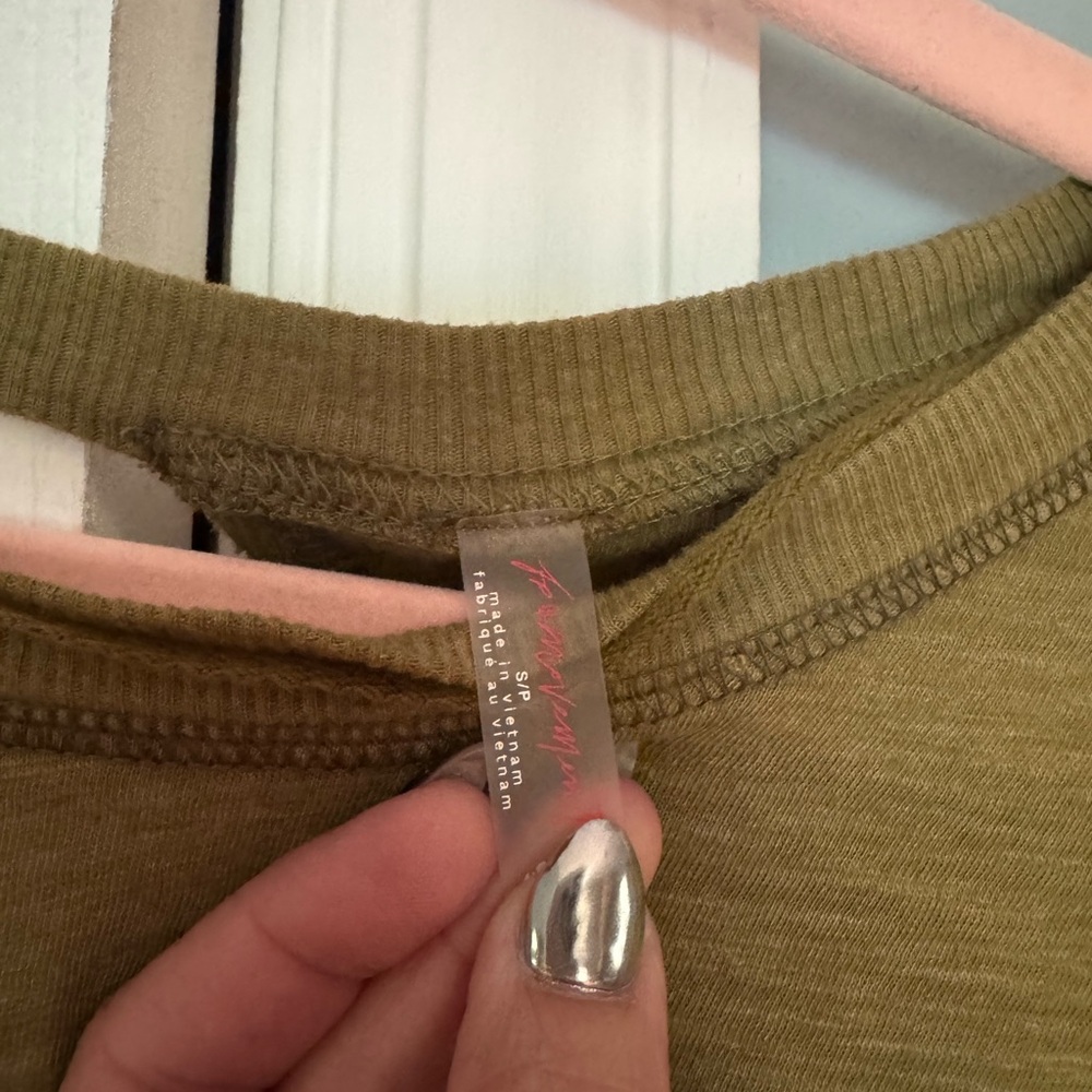 Free People My Time Short Sleeve Tee with Open Back in Olive Green - Picture 8 of 9